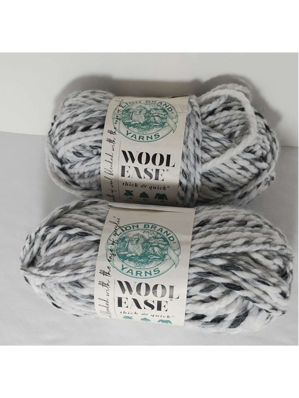 2 Lion Brand Wool-Ease Thick & Quick Super Bulky Marble Washable Yarns